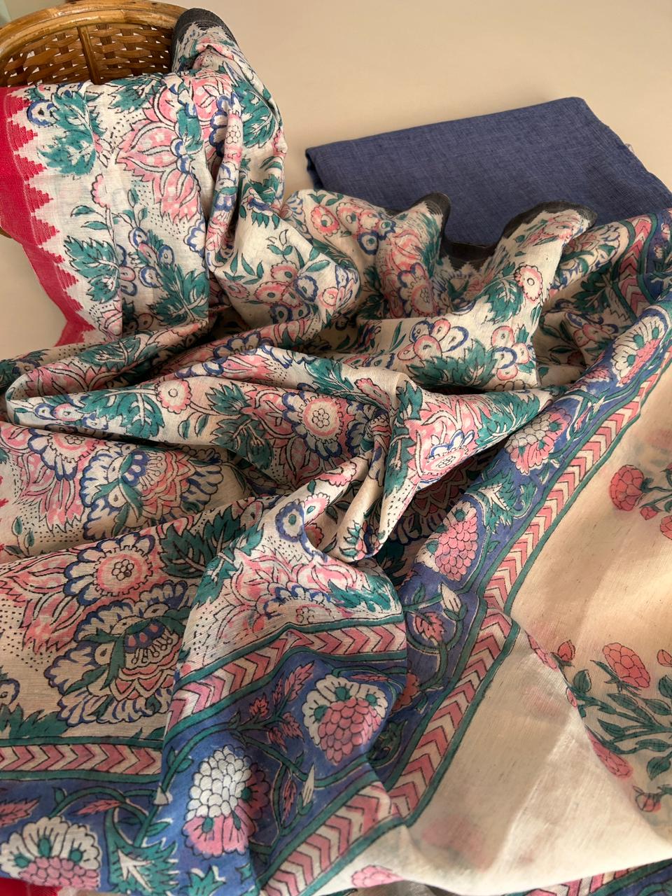 Handloom Cotton Set with linen Chanderi Dupatta