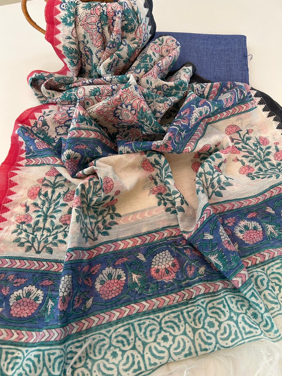 Handloom Cotton Set with linen Chanderi Dupatta