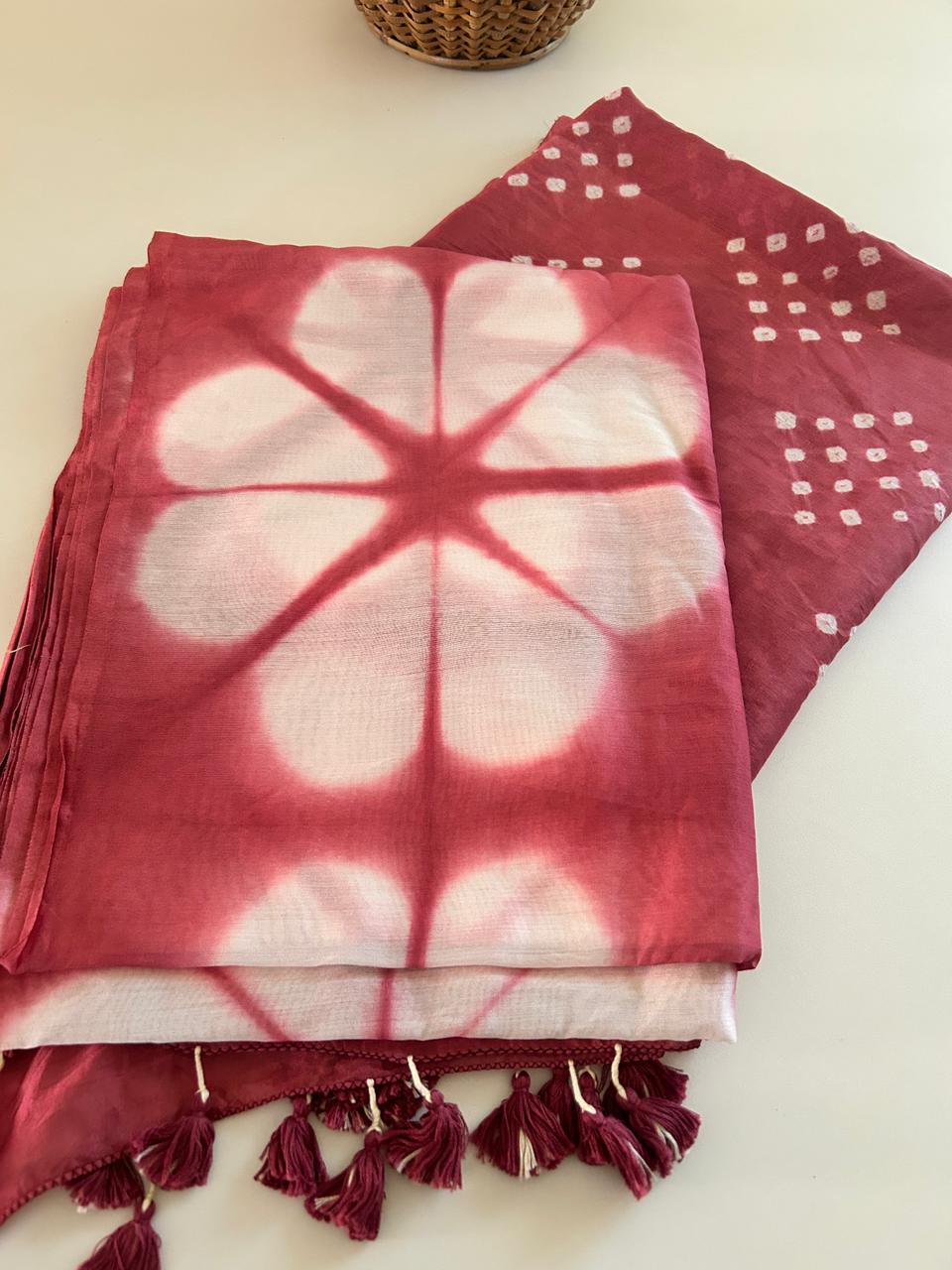 Pure Chanderi Silk Bandhani Kurta with Clamp-Dye Dupatta
