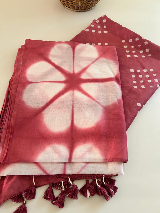 Pure Chanderi Silk Bandhani Kurta with Clamp-Dye Dupatta