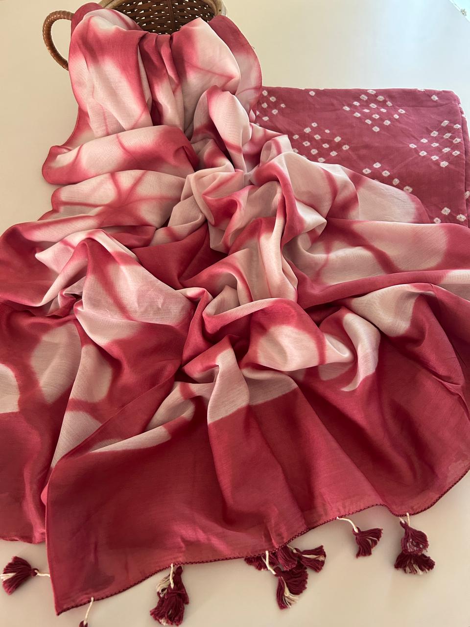 Pure Chanderi Silk Bandhani Kurta with Clamp-Dye Dupatta