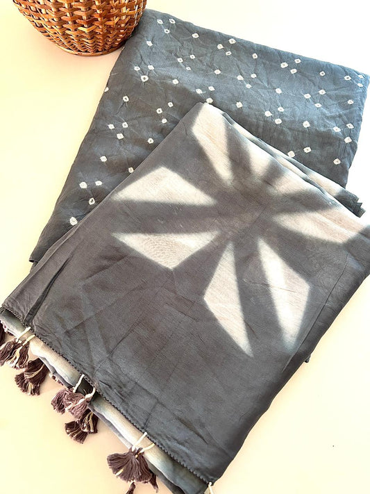 Pure Chanderi Silk Bandhani Kurta with Clamp-Dye Dupatta