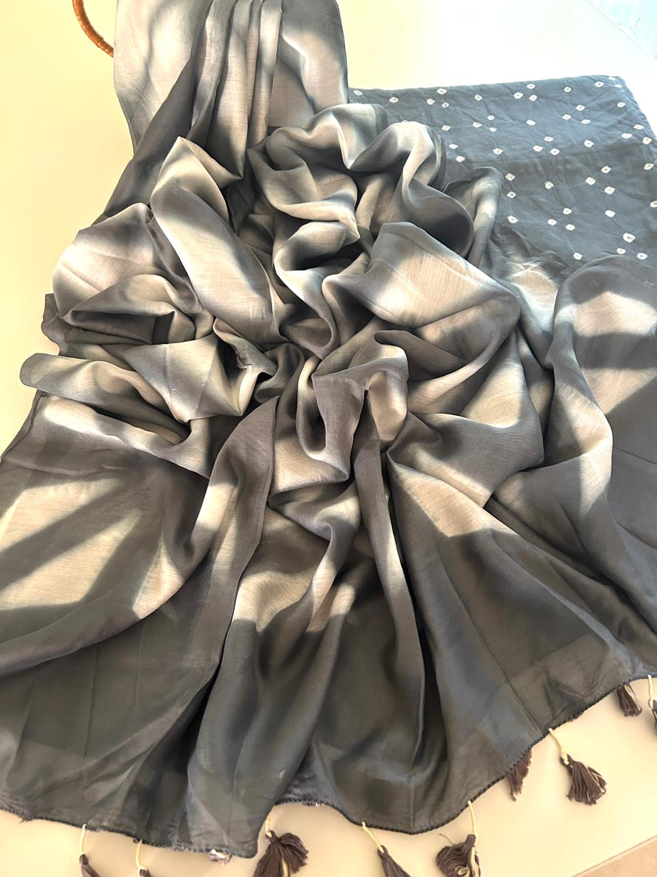 Pure Chanderi Silk Bandhani Kurta with Clamp-Dye Dupatta