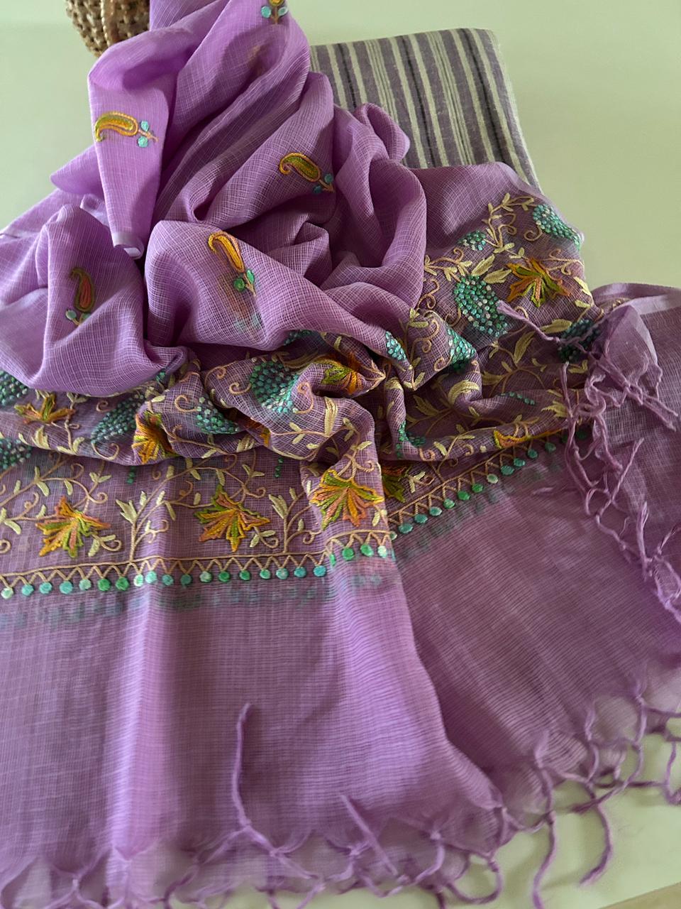Kashmiri Embroidered Kota Doria Dupatta with Kala Cotton Kurta