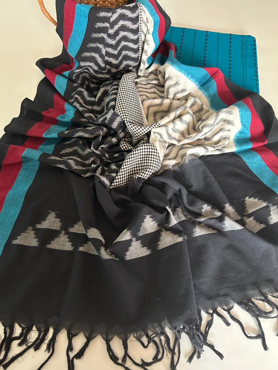 Geometric Ikat Dupatta with Handloom Cotton Kurta
