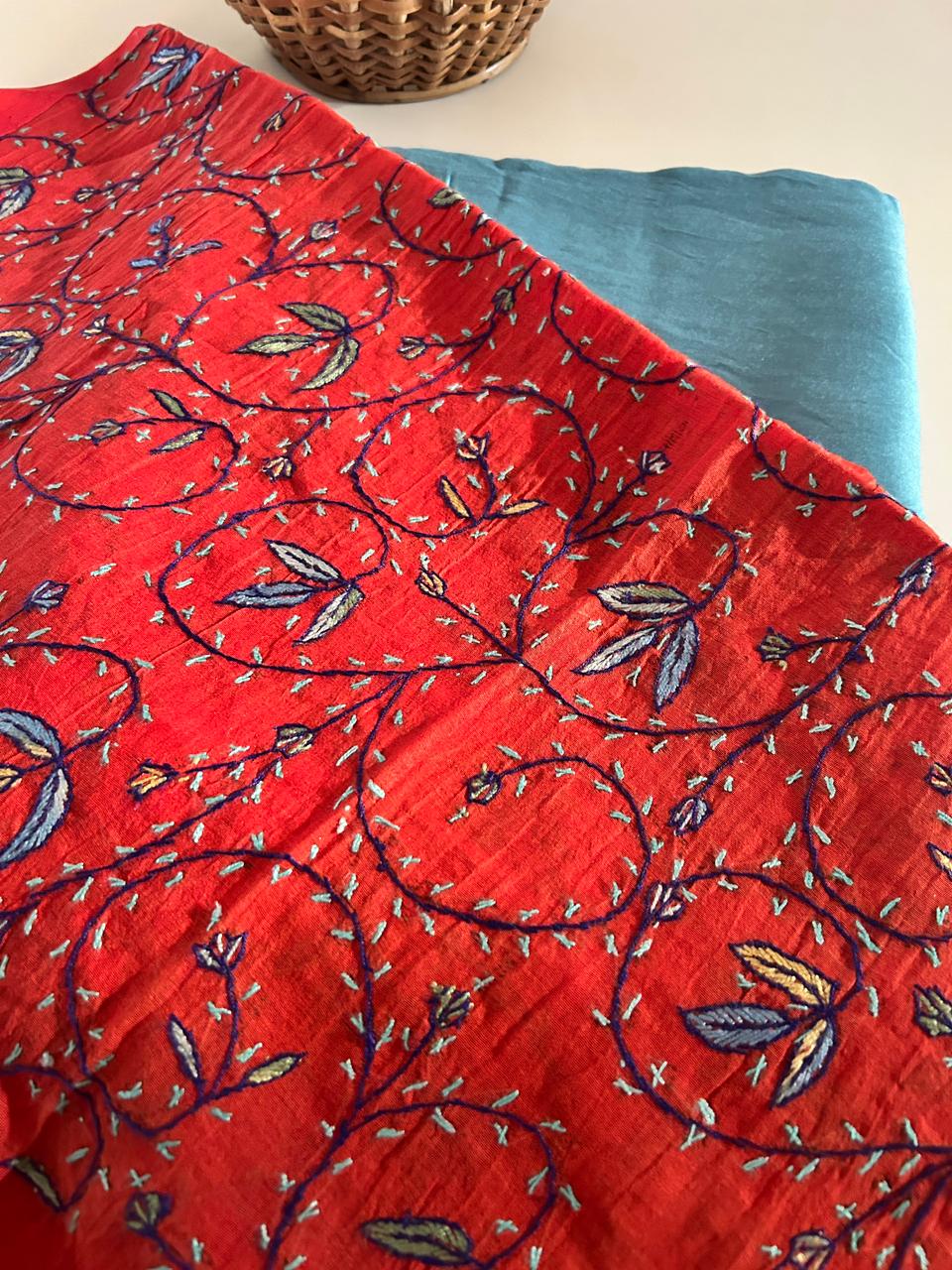 Kashmiri Work Dupatta with Chanderi Silk Kurta Fabric