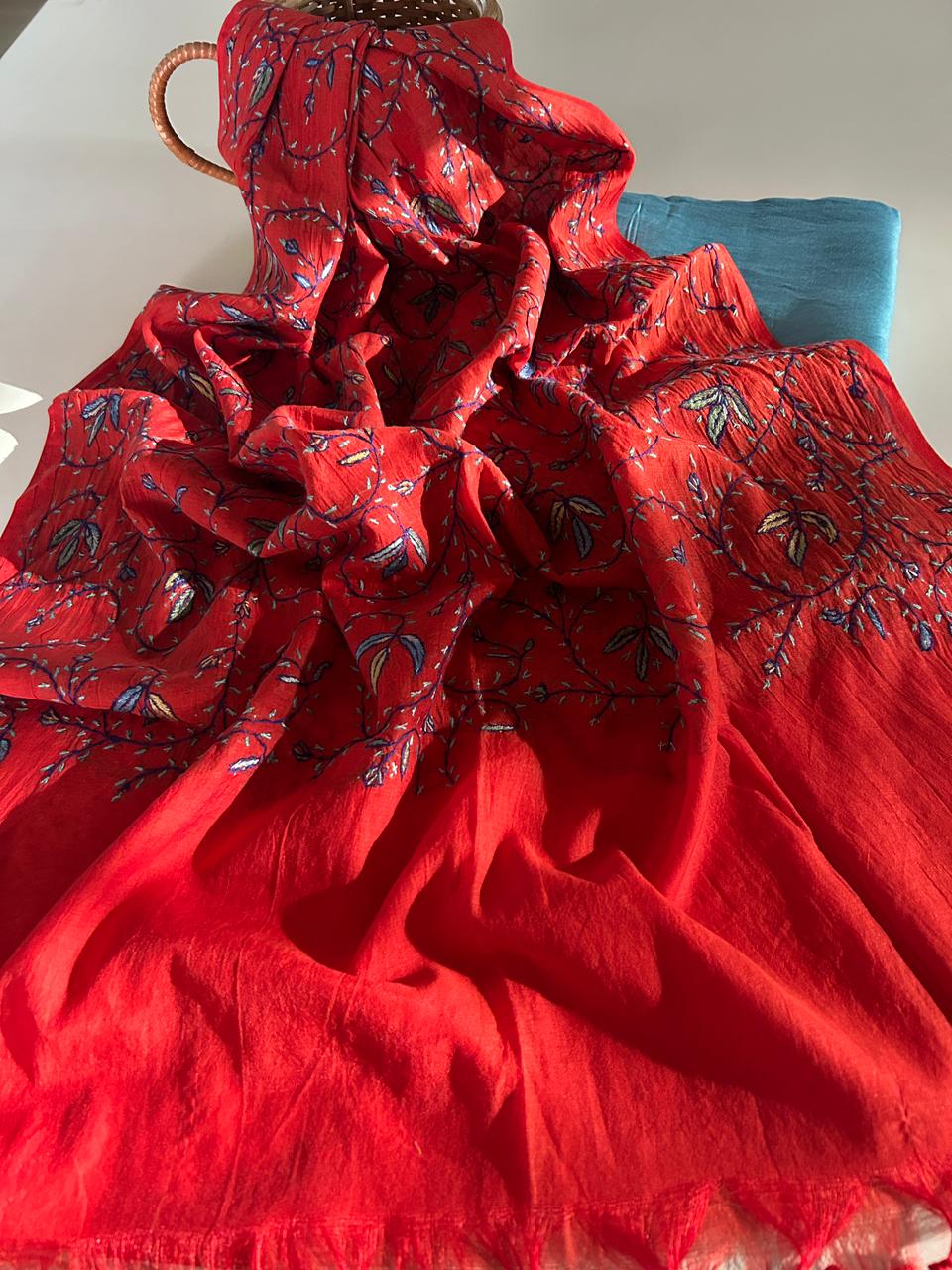 Kashmiri Work Dupatta with Chanderi Silk Kurta Fabric