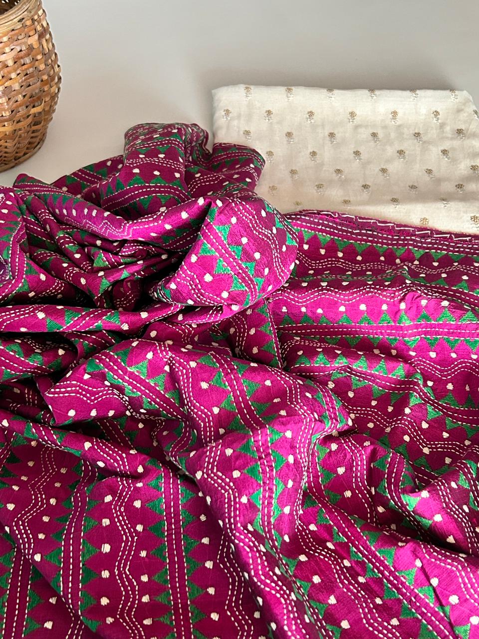 Chanderi Silk Kurta with Pure Silk Kantha Dupatta