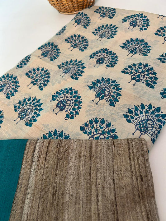 Tussar Silk Peacock Kurta with Gichaa Handloom Dupatta