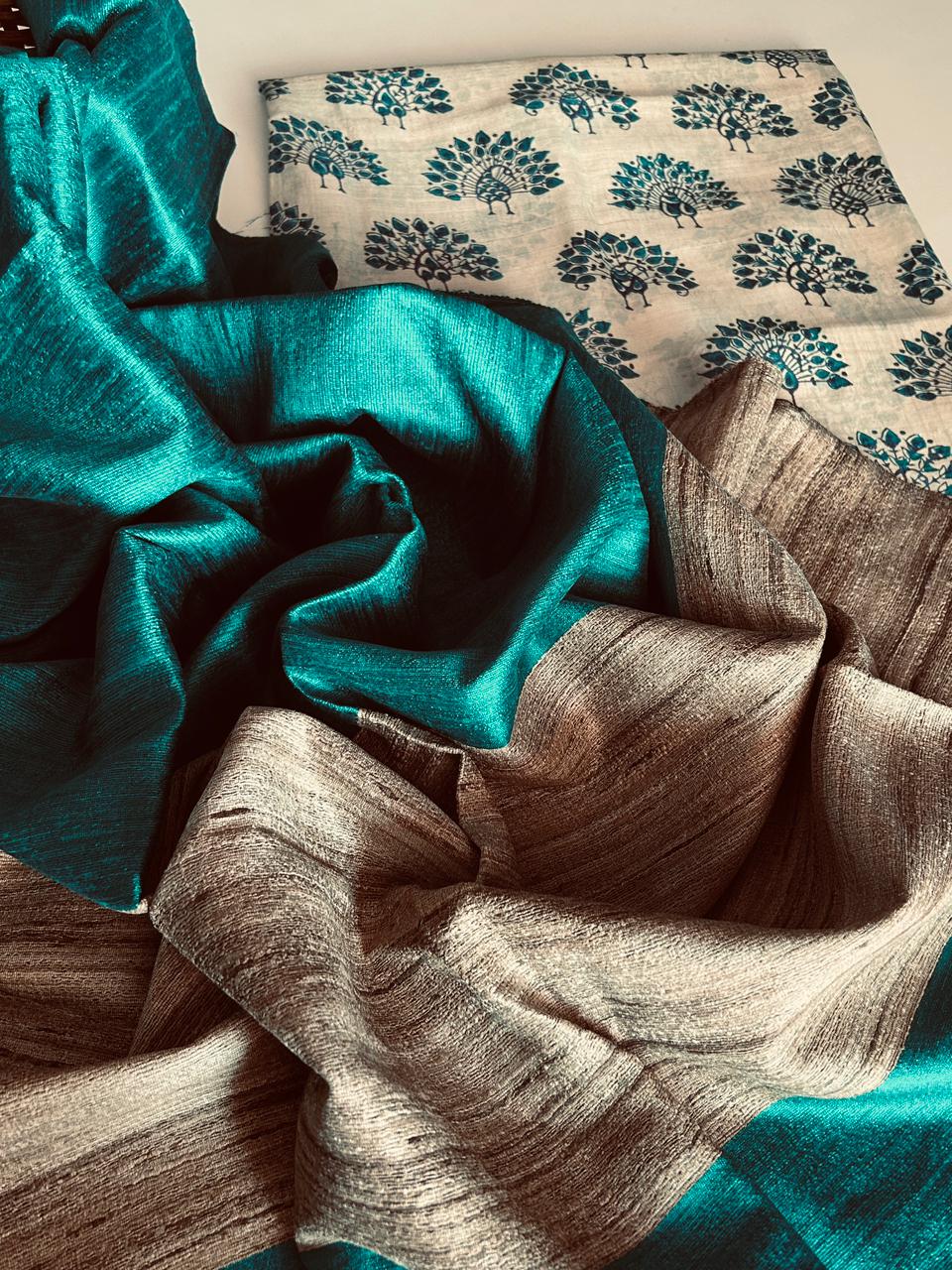 Tussar Silk Peacock Kurta with Gichaa Handloom Dupatta