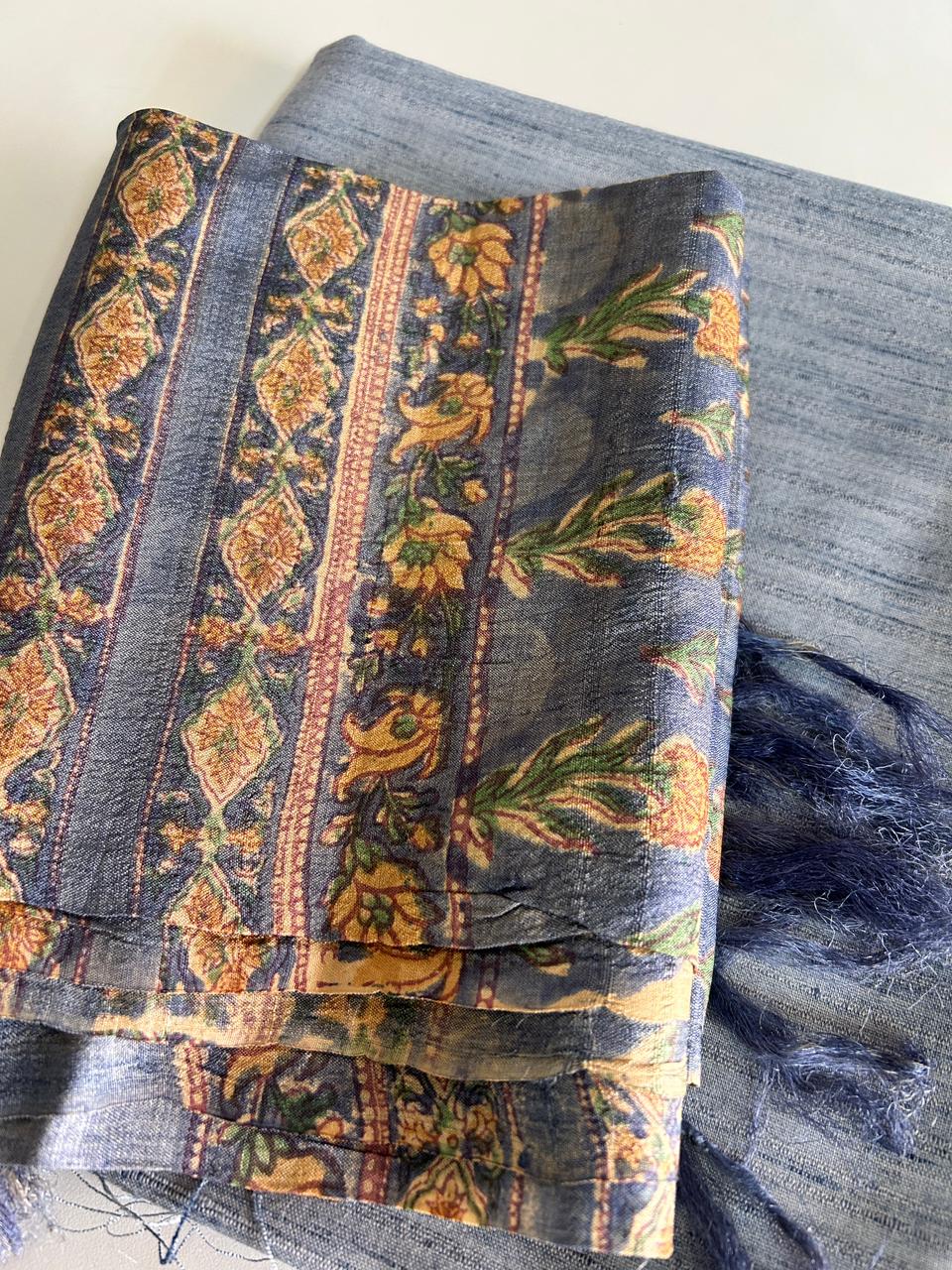 Handloom Silk Kurta with Tussar Silk Handblock Dupatta