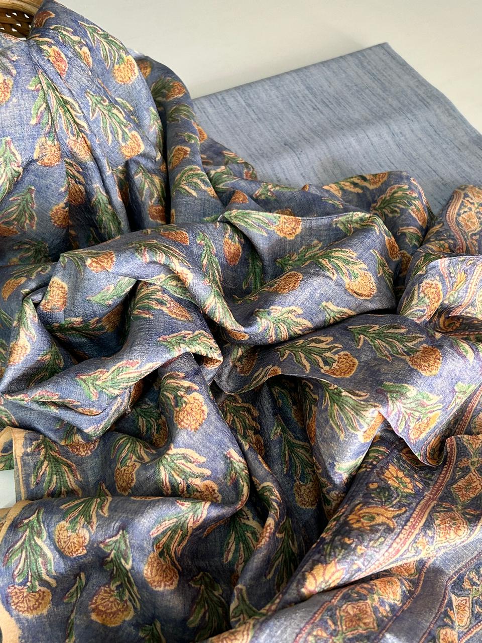 Handloom Silk Kurta with Tussar Silk Handblock Dupatta