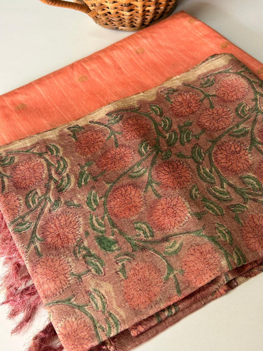 Tussar Silk Handblock Dupatta with Tussar Silk Cotton Kurta