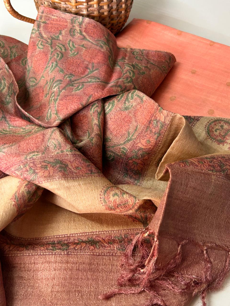 Tussar Silk Handblock Dupatta with Tussar Silk Cotton Kurta