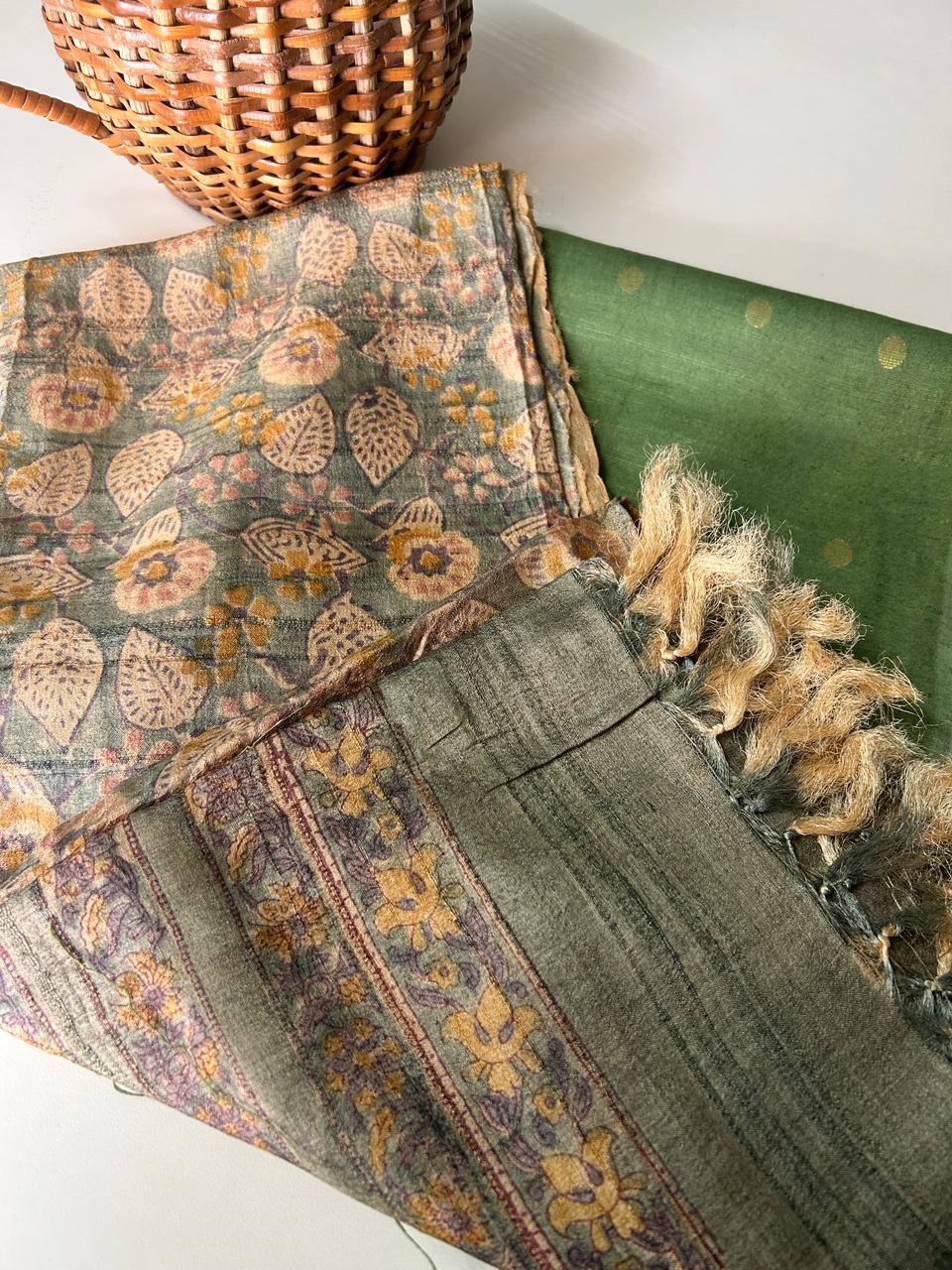 Tussar Silk Handblock Dupatta with Tussar Silk cotton Kurta