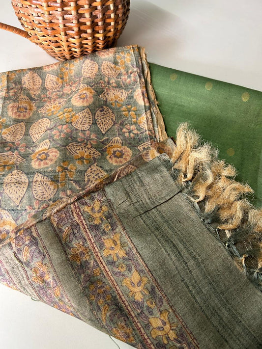 Tussar Silk Handblock Dupatta with Tussar Silk cotton Kurta