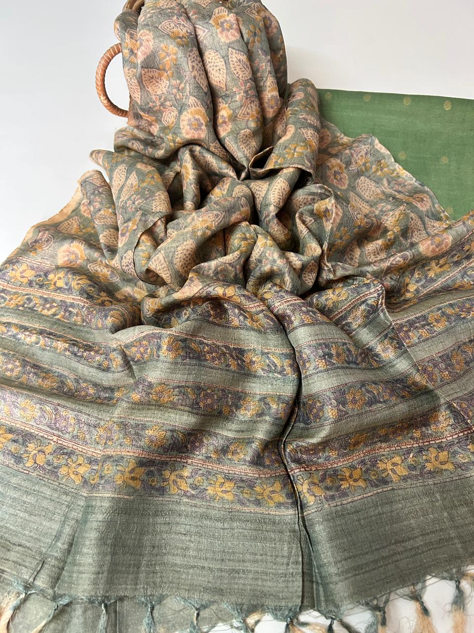 Tussar Silk Handblock Dupatta with Tussar Silk cotton Kurta