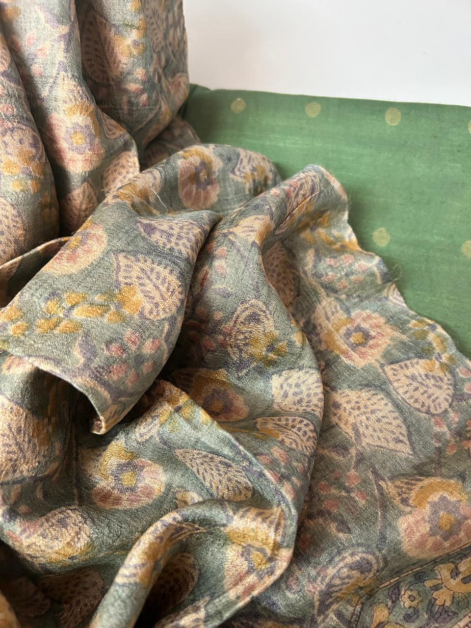 Tussar Silk Handblock Dupatta with Tussar Silk cotton Kurta