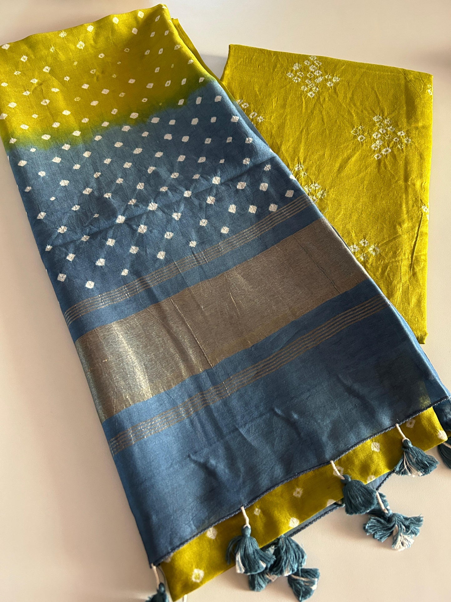 Handcrafted Bandhini Pure Chanderi Silk Kurta & Dupatta | The Indian Looms