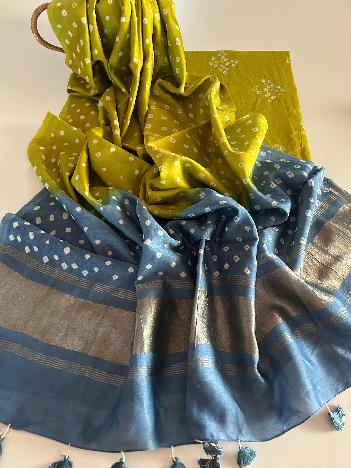 Handcrafted Bandhini Pure Chanderi Silk Kurta & Dupatta | The Indian Looms