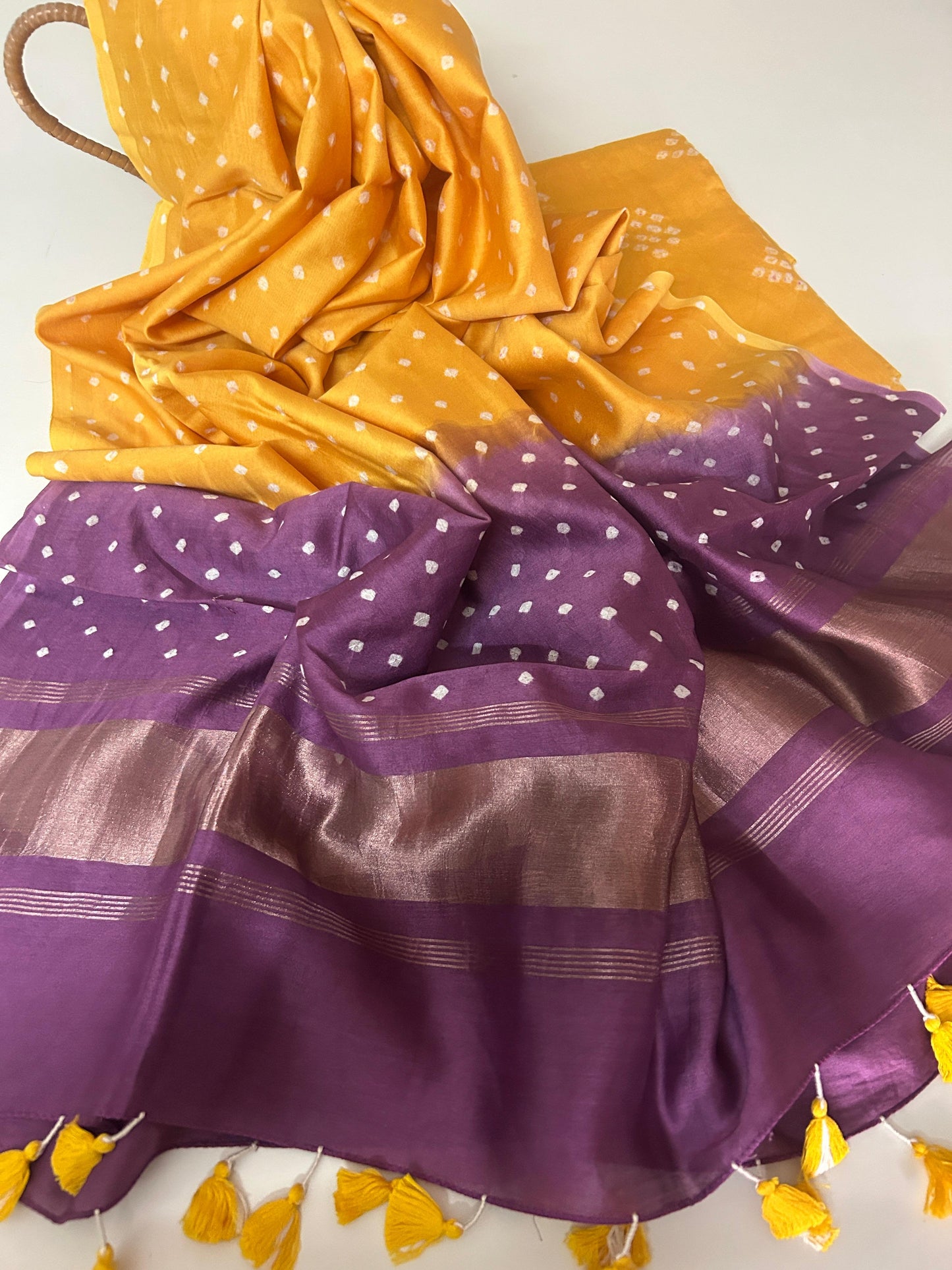 Handcrafted Bandhini Pure Chanderi Silk Kurta & Dupatta | The Indian Looms