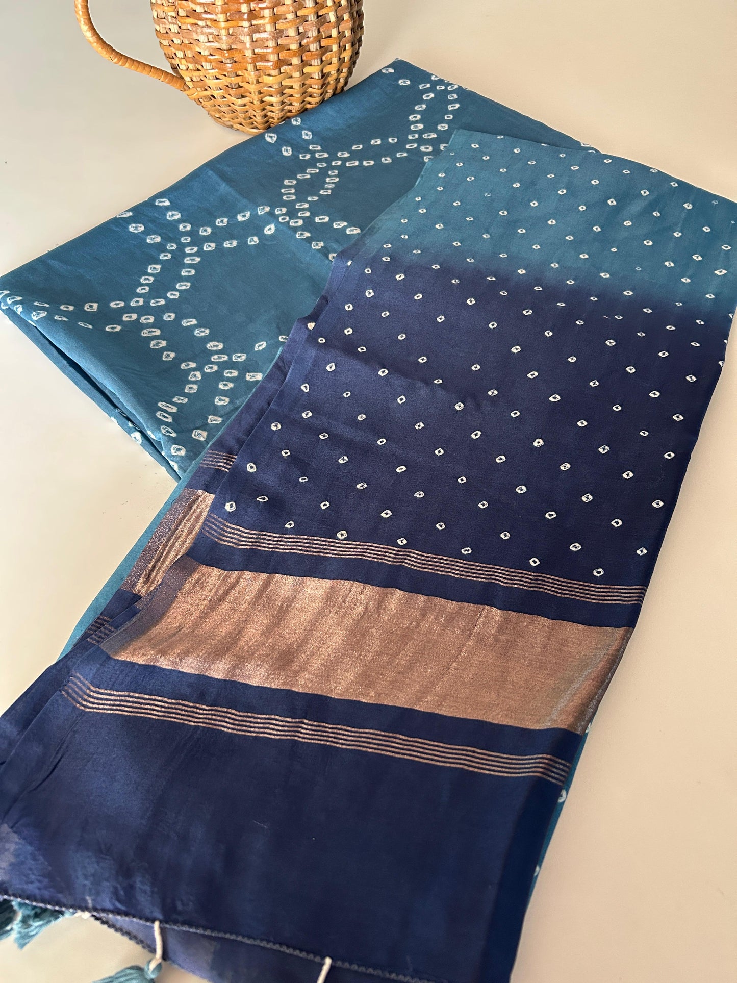 Handcrafted Bandhini Pure Chanderi Silk Kurta & Dupatta | The Indian Looms
