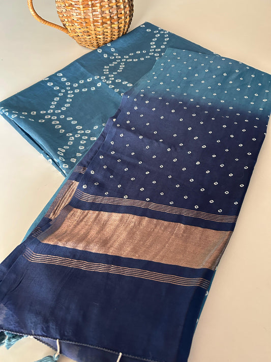 Handcrafted Bandhini Pure Chanderi Silk Kurta & Dupatta | The Indian Looms