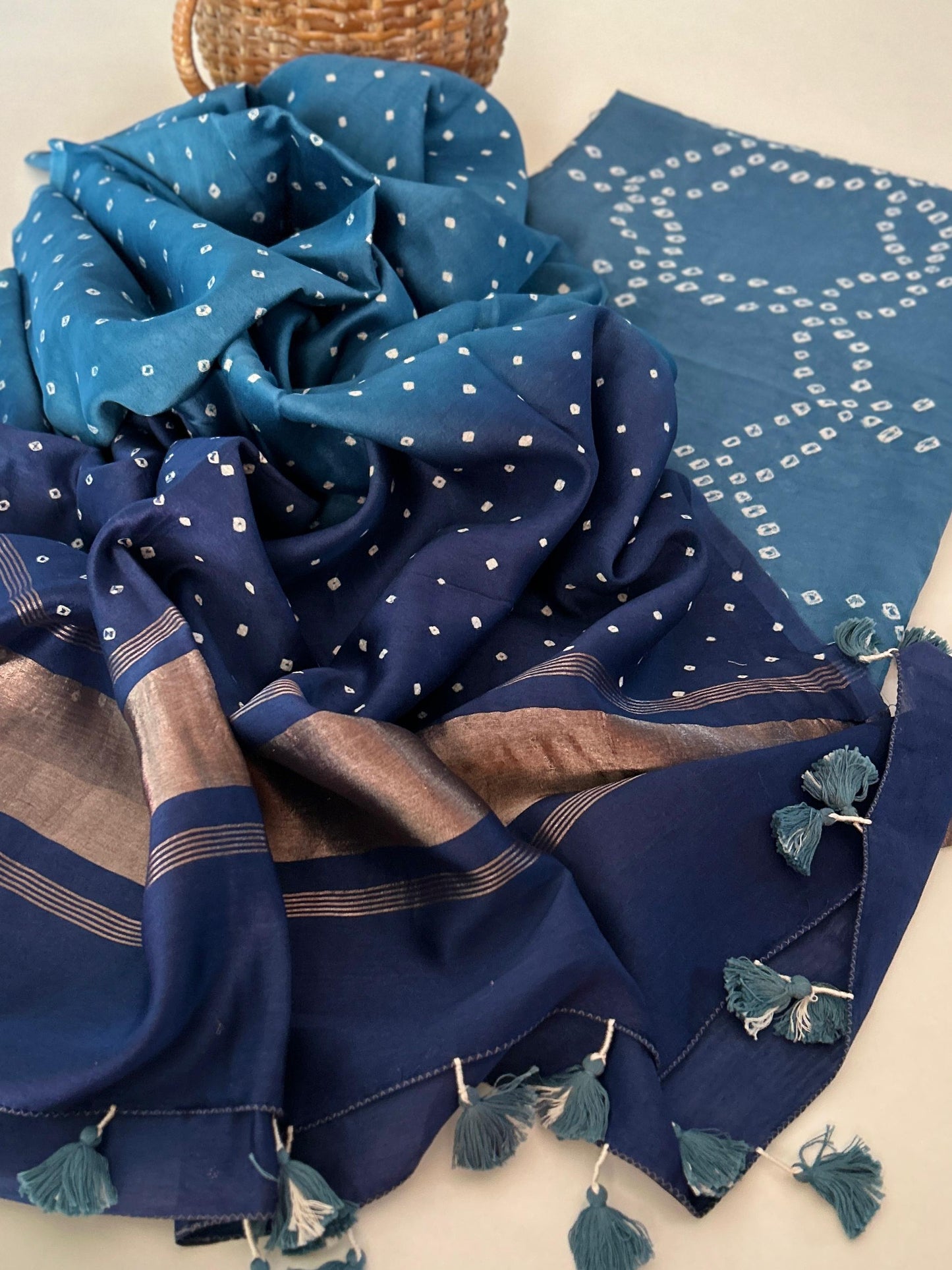 Handcrafted Bandhini Pure Chanderi Silk Kurta & Dupatta | The Indian Looms
