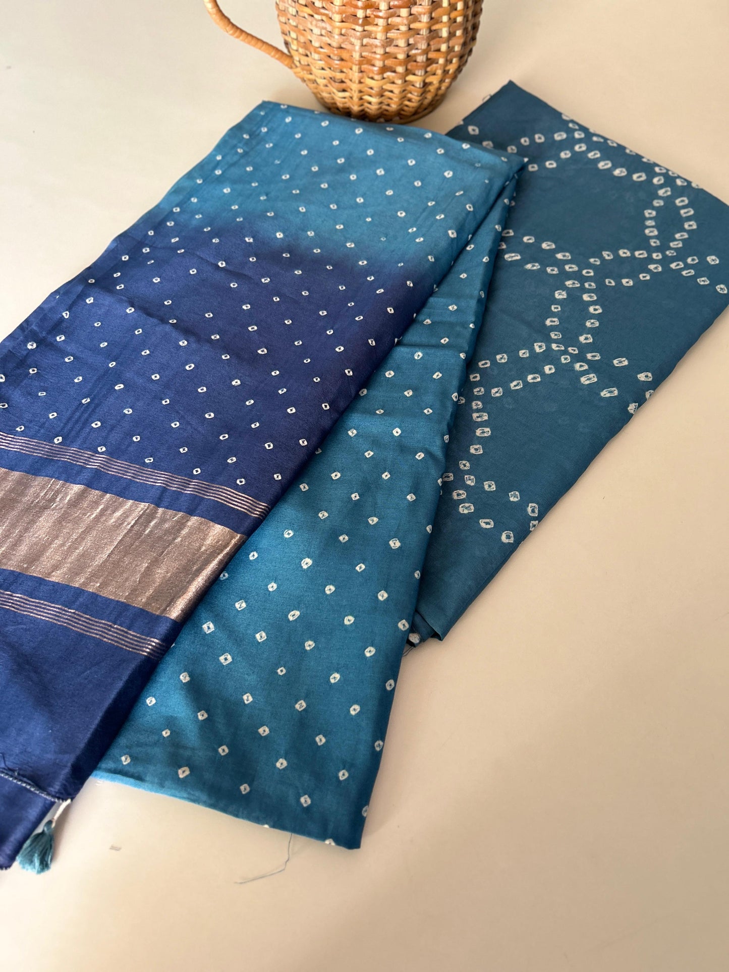 Handcrafted Bandhini Pure Chanderi Silk Kurta & Dupatta | The Indian Looms