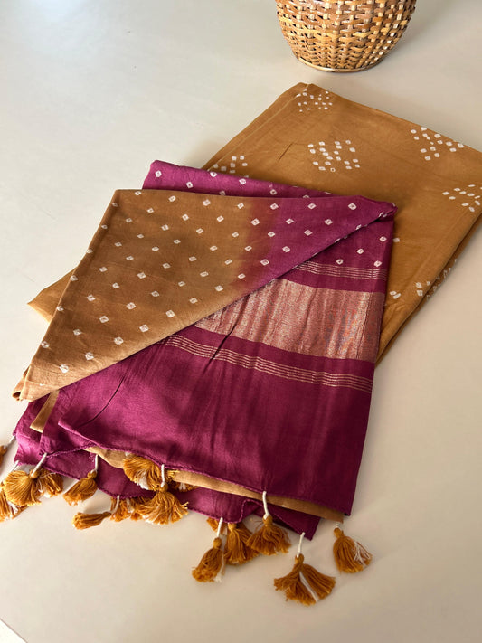Handcrafted Bandhini Pure Chanderi Silk Kurta & Dupatta | The Indian Looms