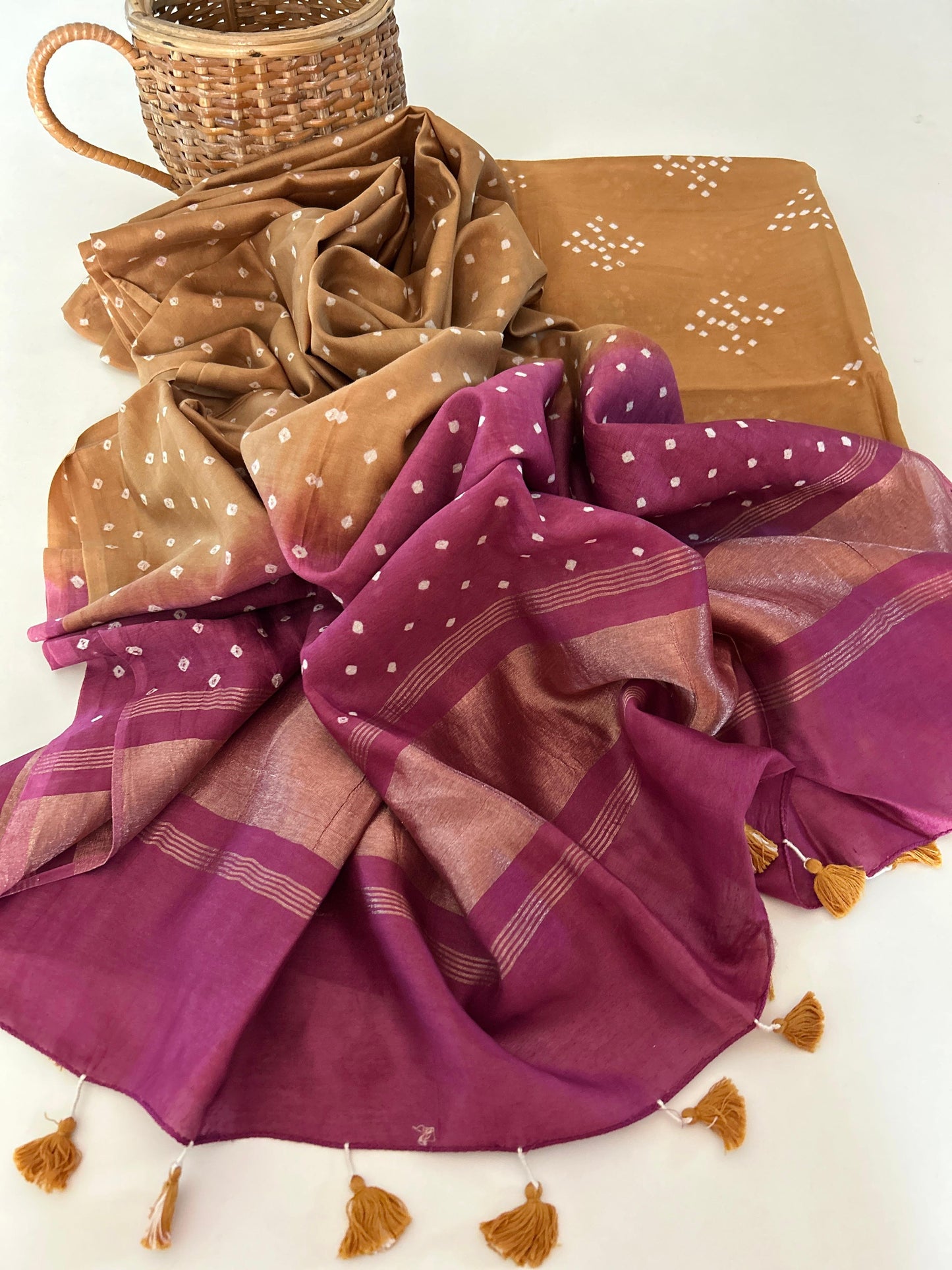 Handcrafted Bandhini Pure Chanderi Silk Kurta & Dupatta | The Indian Looms