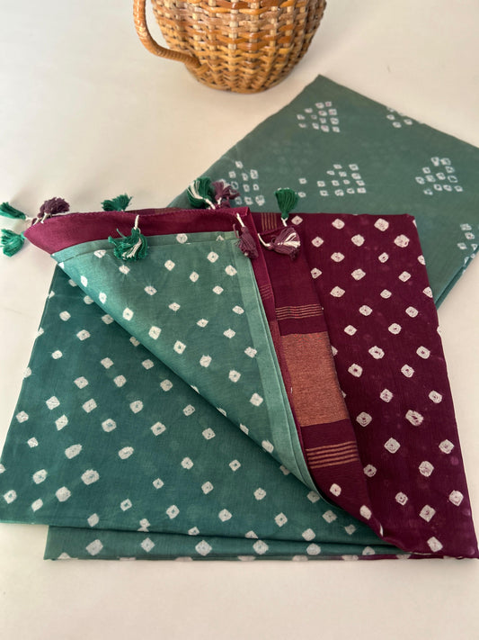 Handcrafted Bandhini Pure Chanderi Silk Kurta & Dupatta | The Indian Looms
