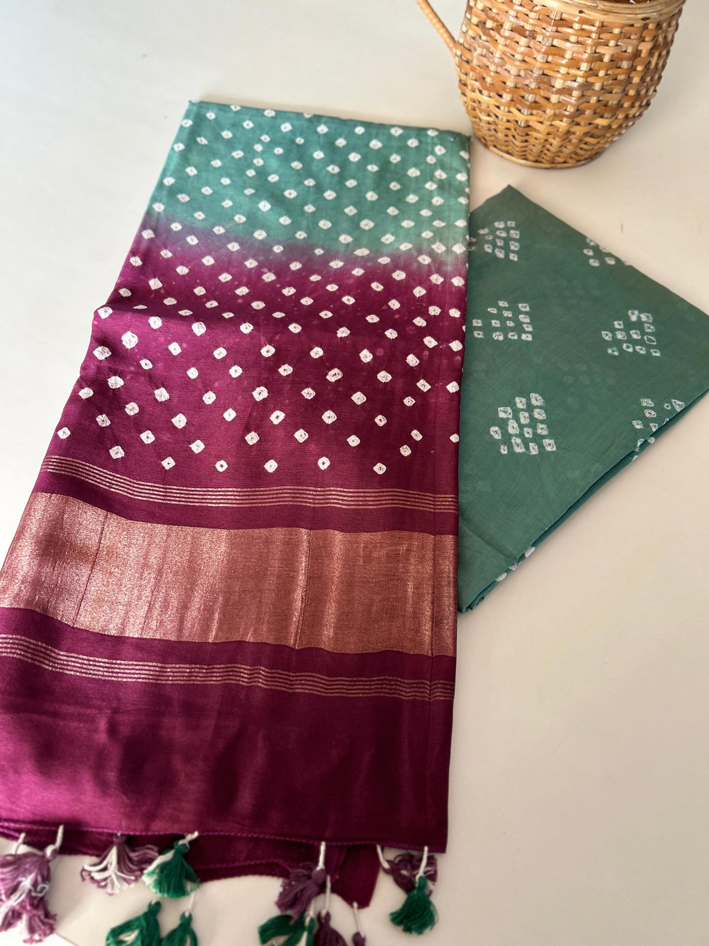 Handcrafted Bandhini Pure Chanderi Silk Kurta & Dupatta | The Indian Looms
