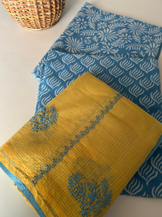 Chikankari Dupatta with Natural Handblock set