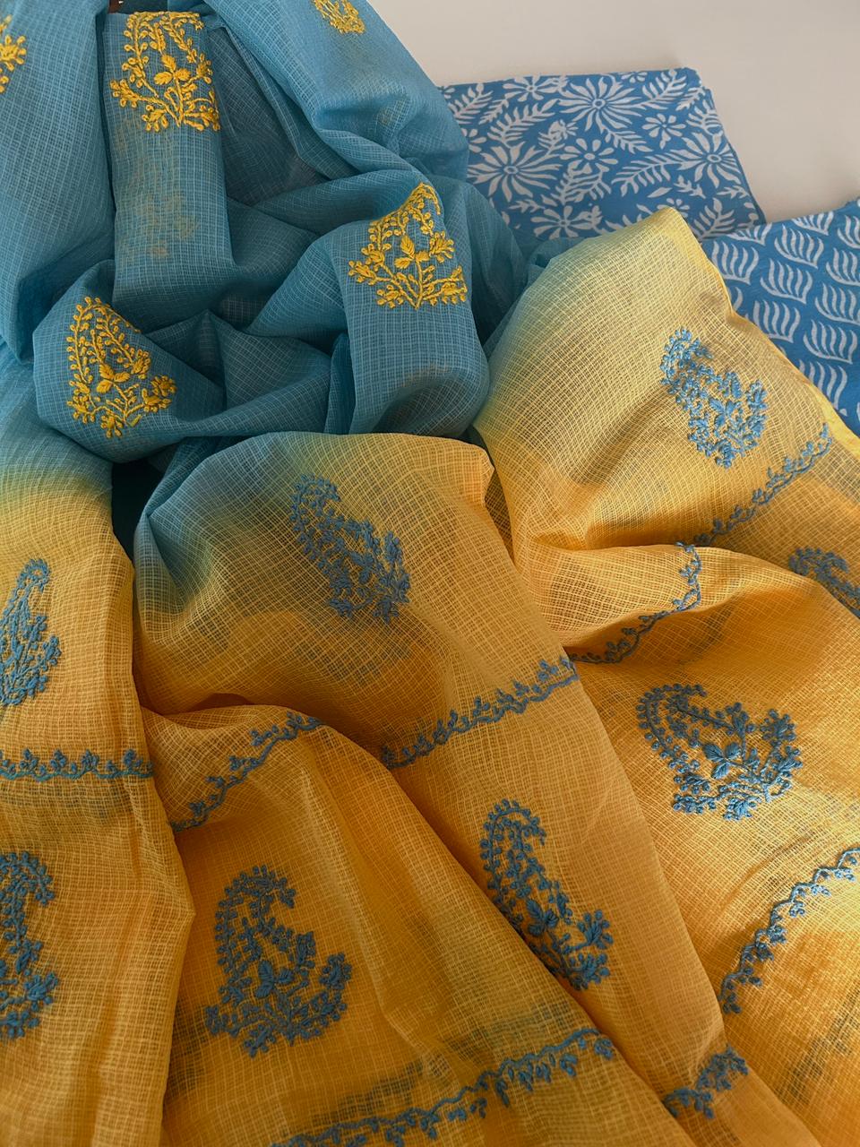 Chikankari Dupatta with Natural Handblock set