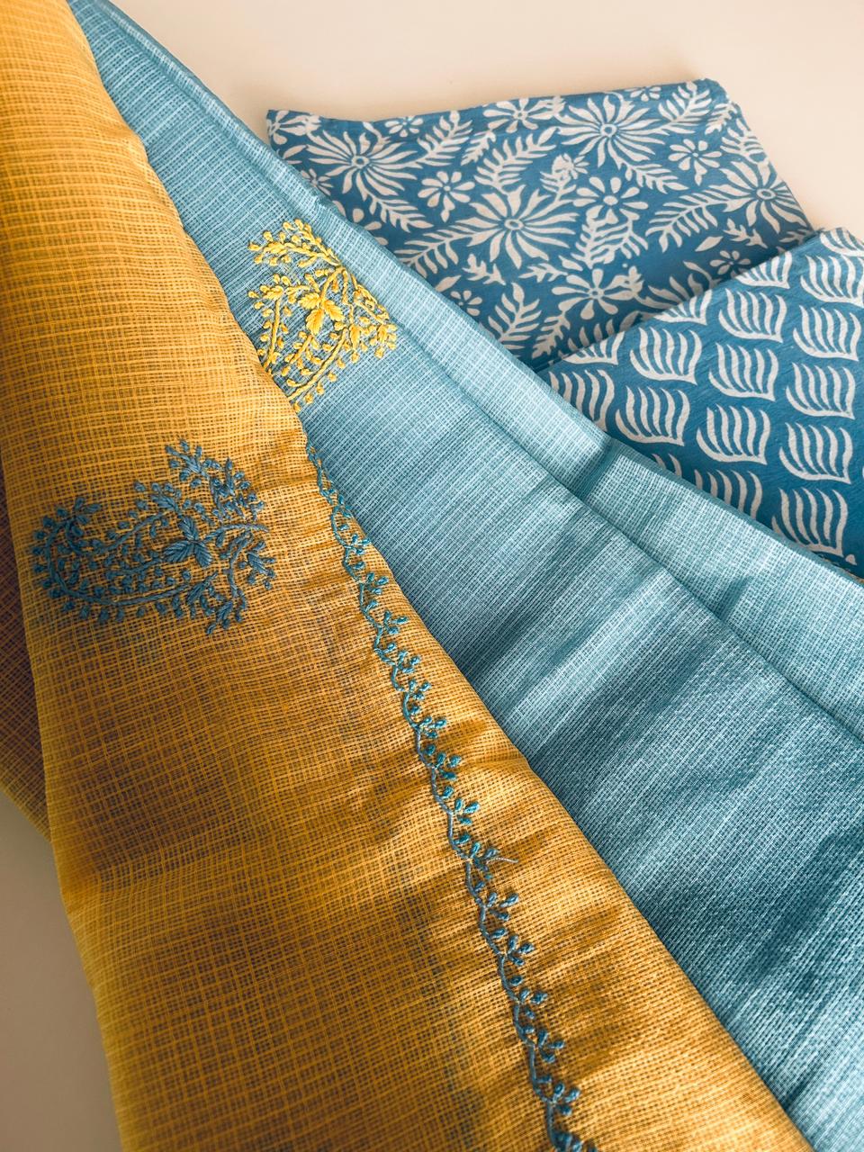 Chikankari Dupatta with Natural Handblock set