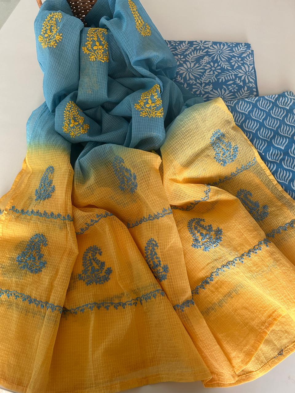 Chikankari Dupatta with Natural Handblock set